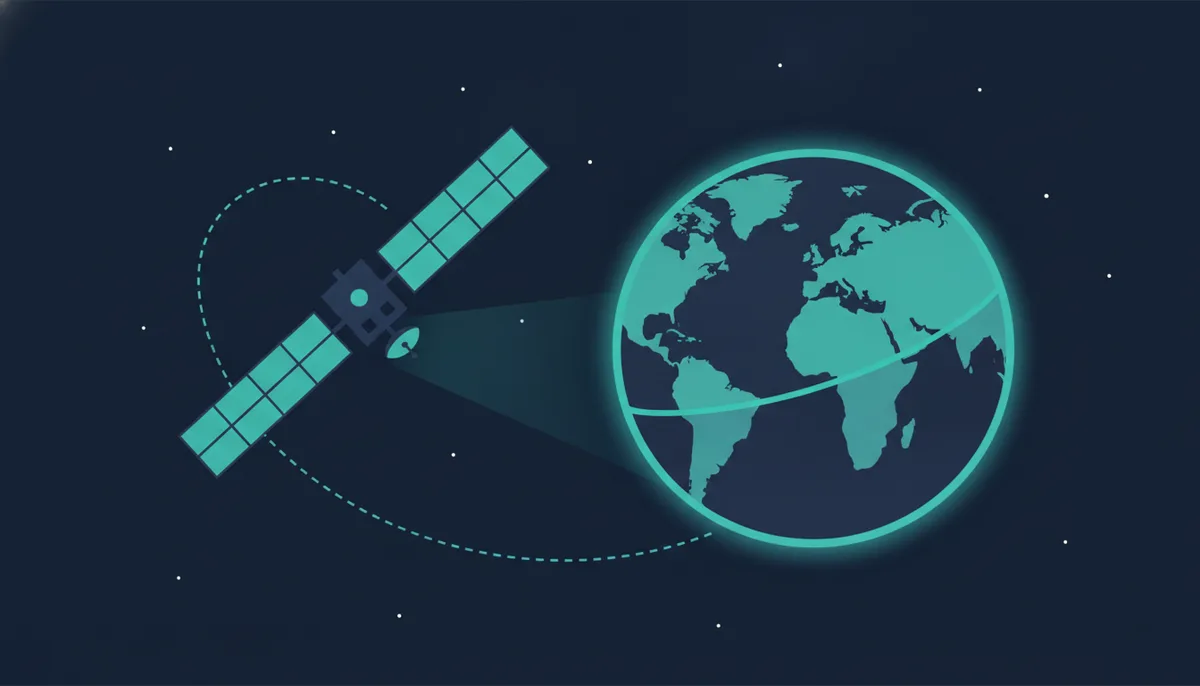 A satellite in orbit photographing a strip of the surface of the Earth