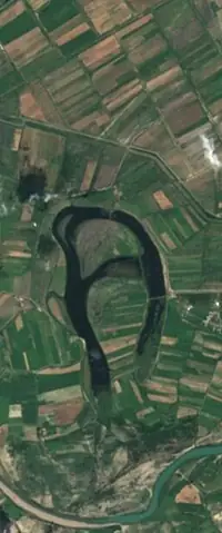 The letter A seen from orbit at Lake Guakhmaz, Azerbaijan