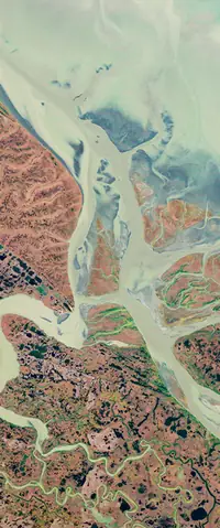 The letter A seen from orbit at Yukon Delta, Alaska
