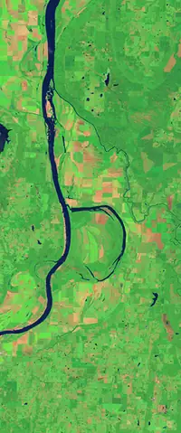 The letter B seen from orbit at Holla Bend, Arkansas