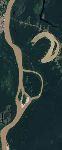 The letter B seen from orbit at Humaitá, Brazil