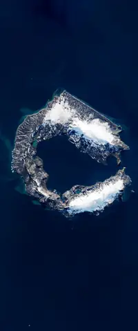 The letter C seen from orbit at Deception Island, Antarctica
