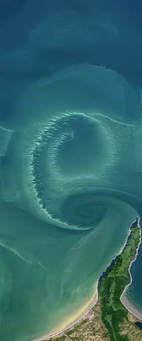 The letter E seen from orbit at Sea of Okhotsk
