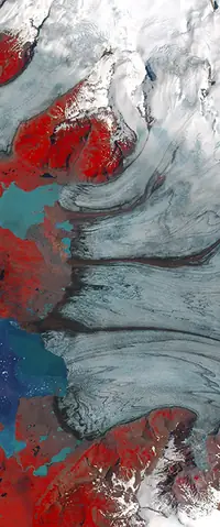 The letter E seen from orbit at Breiðamerkurjökull Glacier, Iceland