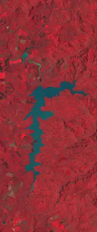 The letter F seen from orbit at Kruger National Park, South Africa