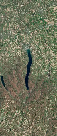 The letter I seen from orbit at Canandaigua Lake, New York