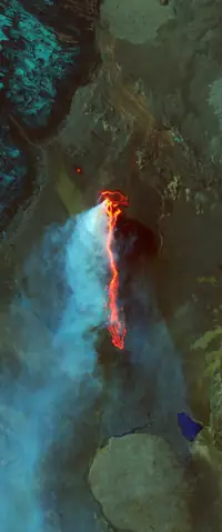 The letter I seen from orbit at Holuhraun Ice Field, iceland