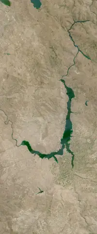 The letter J seen from orbit at Karakaya Dam, Turkey