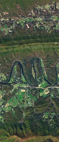 The letter M seen from orbit at Shenandoah River, Virginia