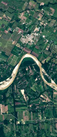 The letter N seen from orbit at Yapacani, Bolivia