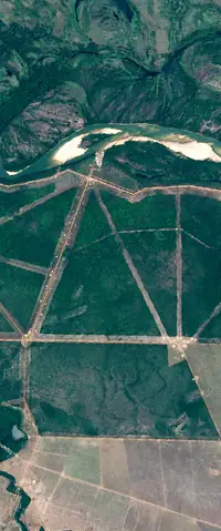The letter N seen from orbit at São Miguel do Araguaia, Brazil