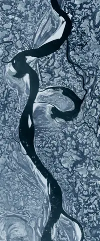 The letter P seen from orbit at Mackenzie River Delta, Canada