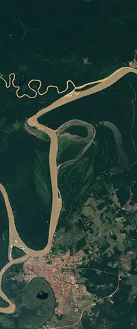 The letter P seen from orbit at Riberalta, Bolivia