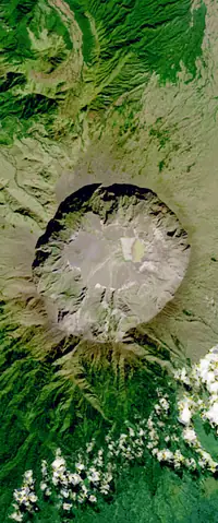 The letter Q seen from orbit at Mount Tambora, Indonesia