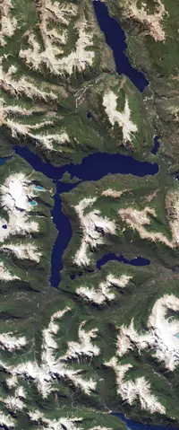 The letter R seen from orbit at Lago Menendez, Argentina