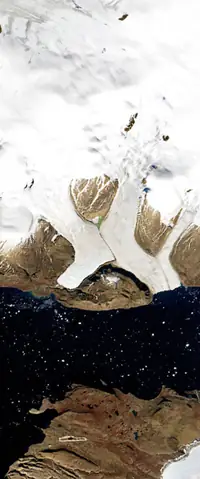 The letter X seen from orbit at Wolstenholme Fjord, Greenland
