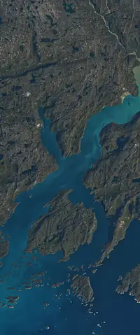 The letter X seen from orbit at Davis Straight, Greenland
