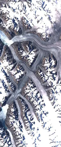 The letter X seen from orbit at Sermersooq Municipality, Greenland