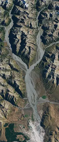 The letter Y seen from orbit at Ramsay, New Zealand